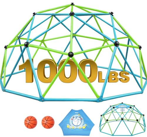 Zupapa 10FT Climbing Dome, Outdoor Jungle Gym for Kids with Climbing Grip - Geometric Dome Climber Supports 1000LBS Outdoor Playset and Easy Assembly Outdoor Play Equipment for Kids (Turquoise, 10FT)