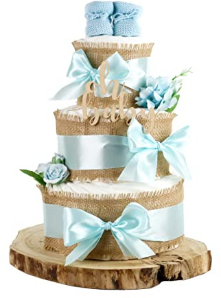Gâteau de couches All Jute Blue | 2 tailles (3 étages, bleu)