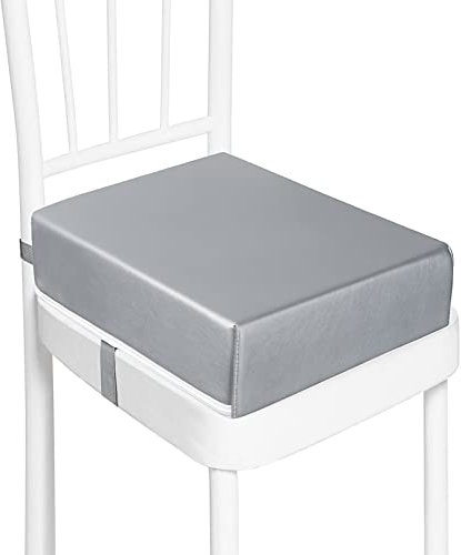Sitzerhöhung Stuhl, Waschbar Zerlegbar Tragbare Sitzerhöhung Kleinkinder Esszimmerstuhl ErhöHen Pad Esszimmer Boostersitze mit 2 Sicherheitsschnalle Gurte Kindersitzkissen… (Grau-CS)