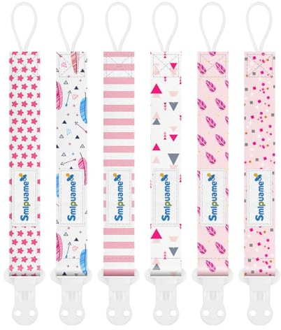 Smlpuame Conjunto de 6 Chupeteros, Cadena de Chupete Bebé, Chupetero con Clip para Niños y Niñas, Protege a tu Bebé(Rosa)
