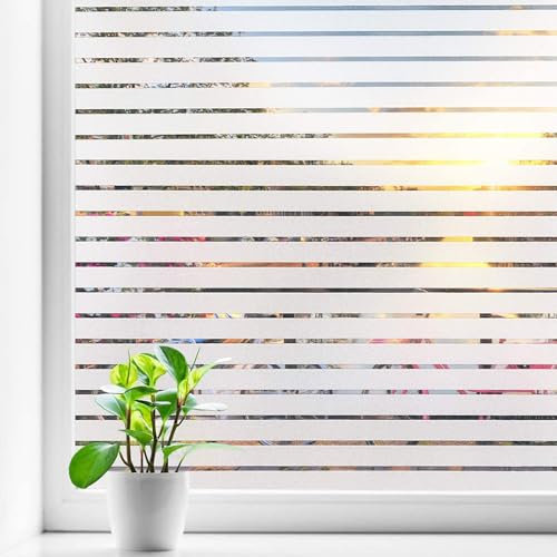vgoltd Frosted Stripe Pattern Window Film Self-Adhesive Vinyl Privacy Film for Glass Windows Bathroom Home & Office Doors (30 x 100 cm)