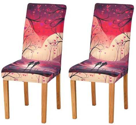 JUMBEAR Coppie coprisedie per San Valentino, per sala da pranzo, 2 pezzi, elasticizzato, rimovibile, lavabile, coprisedia decorativo