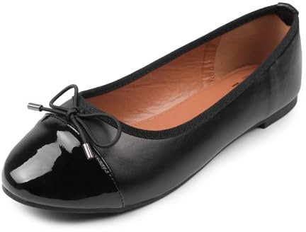 Womens Ballet Flat Pumps Ladies Girls Dolly Dollie Slip On Ballet Ballerina Work Smart Office Formal Fashion Bow Round Toe Flats Shoes Black Faux Leather