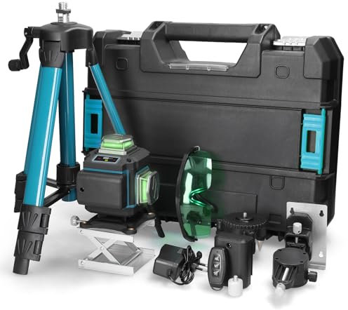 Nivel Laser Autonivelante de 16 Líneas, Mulcort Nivel Láser Multifuncional 360°x 4 Herramienta De Nivelación Profesional de Alta Precisión, con Soporte de Trípode Ajustable en Altura y 2 Batería