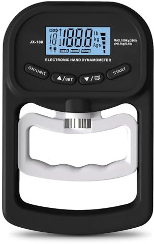 Vegena Medidor de fuerza de mano digital, medidor de fuerza de agarre, 198 libras/90 kg, dinamómetro manual automático, pantalla LED y cable de carga USB, diseño ergonómico (negro)