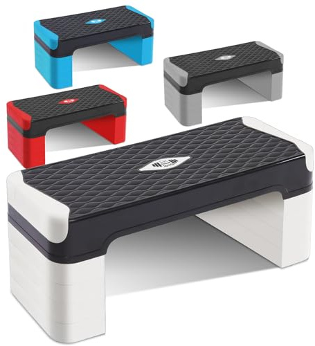 FK Sports Steppers for Exercise & Workout - 2 to 5 (10, 15, 20, 25 & 30 CM) Levels of Adjustable Height Aerobic Step - Exercise Step for Home & Gym, Indoor & Outdoor Mini Stepper (5 Levels White)