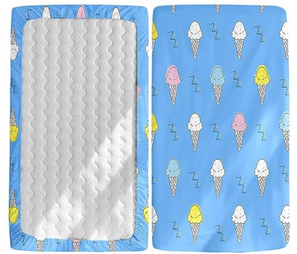 Hiseng 2 Stück Baby Spannbettlaken Bettlaken für Oval & Eckige Matratzen, Weiche Mikrofaser Spannbettlaken Kinderwagen Matratzenschoner für Beistellbett & Kinderwagen (blaues Eis,40x90cm)