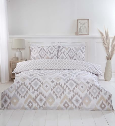 Rapport Home Juego de Funda nórdica Reversible tamaño King (220 x 230 cm), Estampado Ikat, Ropa de Cama Suave y de fácil Cuidado, Aspecto Tejido Natural, Transpirable y Ligero, Estilo Bohemio con