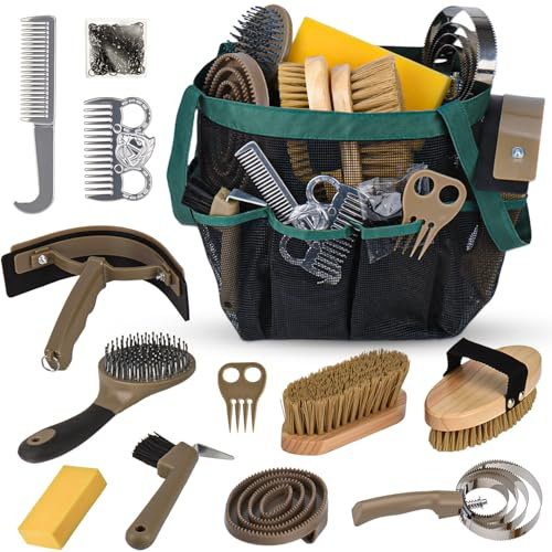 TERPUP Horse Grooming Kit 13 Piece, Horse Brushes for Grooming Supplies Set with Organizer Bag, Horse Brush & Curry Comb for Effective Cleaning, Gift for Horses Riders Beginners