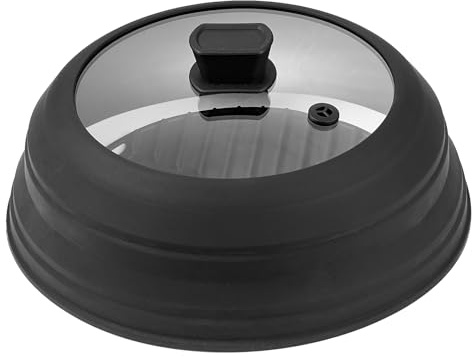 VEVOR Microwave Splatter Cover & Mat, 10.8 Collapsible Microwave Lid for Food, 500°F Heat-Resistant Silicone & Tempered Glass Splatter Guard for Plate Dish, Multi-Purpose Kitchen Gadget with Handle