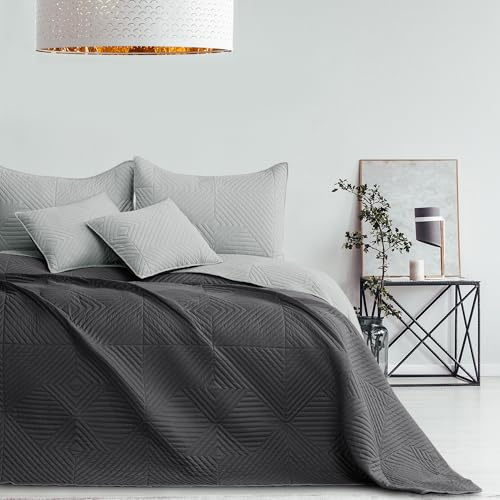 RESTILO Colcha 170x210 cm Acero Plata Cubrecama de doble cara Acolchado Ultrasonic Poliéster Softa