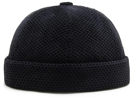 AMEEDA Mössa för Män Toppar Dockerkeps Böjtfria Mössor Skullcap Retro Mössa för Män Kvinnor Vintage Justerbar Enfärgad Bomull (Svart)