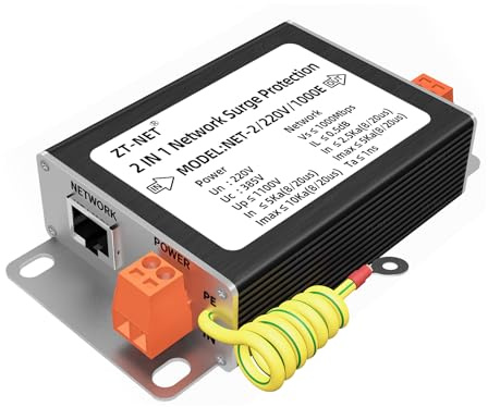 ZT-NET 2 in 1 Ethernet Surge Protector Gigabit Mounting Flange Metal Shielded RJ45 Lightning Suppressor - LAN Network CAT5/CAT6 Thunder Arrestor - 1000 Mbps