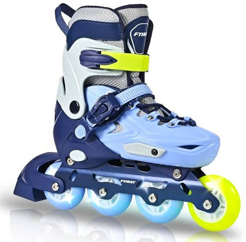 LIRENGUI Einstellbare Kinder Inline Skates für Jungen Mädchen, 4-Rollen Inline Skates für Kinder & Jugendliche mit leuchtenden Rädern für drinnen draußen Sport Freizeit, Blau Grün, Medium