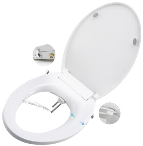 Asientos de bidé de inodoro no eléctricos con boquillas autolimpiantes dobles, parte posterior separada y femenina, spray de agua natural, asiento de inodoro cerrado suave, fácil instalación (redondo