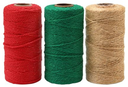 3 Rotoli Natale Corde di Iuta Spago di Cotone Rotoli Stringa di Cotone Spago di Iuta Avvolgimento del Cavo della Corda per Confezioni Regalo, Decorazioni Natalizie, Artigianato Fai Da Te