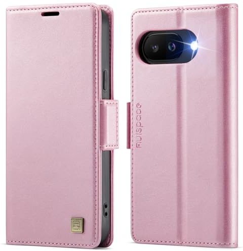 Teeirllim Fodral för Google Pixel 9a Skal, Premium PU Läder flip Plånboksfodral, [RFID-blockering] [Kortplatser] Case med Kickstand, Stötsäkert Skyddsfodral, Rosa