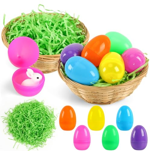 MARFOREVER Cestino pasquale da riempire con 2 cestini, 100 g, verde Raffia 6 uova di Pasqua, set completo per decorazioni pasquali e regali