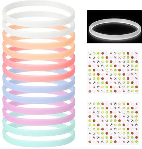 YELARXI Glow in the Dark Silicone Bracelets, Neon Rubber Wristbands Blank Rubber Bracelet with Sport Stickers 12 Pcs & Multicolored -Fitting For(Basketball/Men/Women/Party/Sports Training)