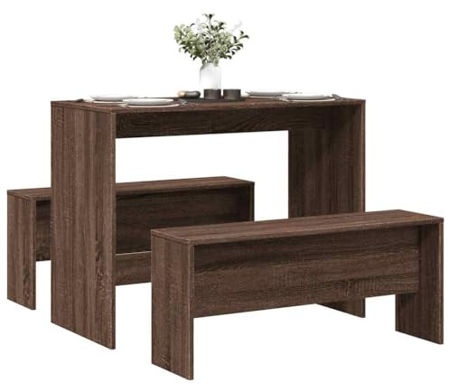 kithwjll Set da pranzo e panca da 3 pezzi, colore marrone, effetto rovere, 97 x 47 x 75 cm, con 2 panche, gruppo per sala da pranzo da 110 kg, per cucina, sala da pranzo e pasti in famiglia