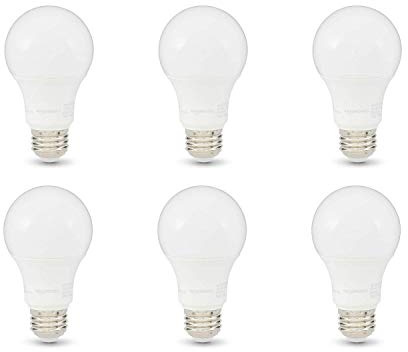 Amazon Basics A19 LED Light Bulbs, 75 Watt Equivalent, Energy Efficient 12W, E26 Standard Base, Soft White 2700K, Dimmable, 10,000 Hour Lifetime , 6-Pack