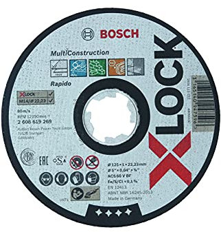 Bosch Professional 2608619269 Mola da Taglio Dritta, per Multimateriale, X-Lock, Ø125 mm, Diametro Ø: 22.23 mm, Spessore: 1 mm