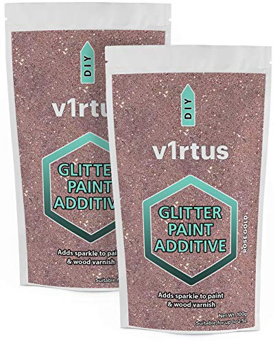 v1rtus 2X Glitter Paint Additive - Rose Gold | 100g (x2) Metallic Flakes for Adding Sparkle to Paints & Wood Varnish | Add to Emulsion, Acrylic & Latex for Indoor Sparkly Walls