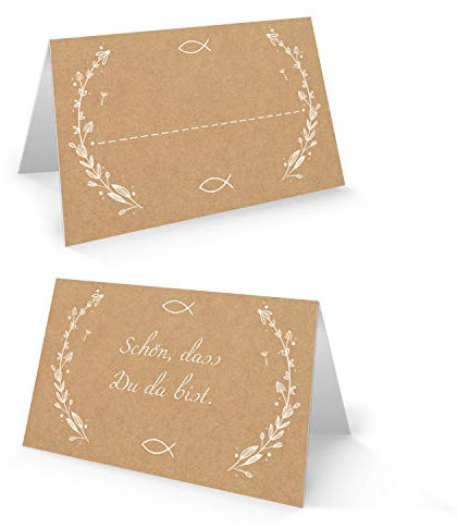 Logbuch-Verlag 50 Tischkarten Schön dass du da bist Kommunion Fische Hochzeit Kraftpapier Konfirmation