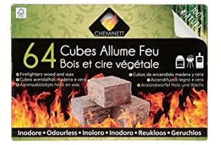 CHEMINETT Pyrofeu 15763-12 – Cubos Naturales encender barbacoas, chimeneas y Estufas (64 Unidades) | De Madera y Cera Vegetal, Alto Poder calorífico sin Olor | Seguros, fiables y fáciles de Usar