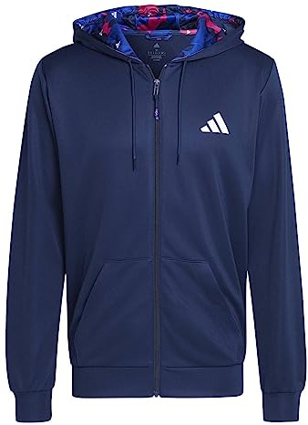 Adidas Uomo Train Essentials Seasonal Training Full-Zip Jacket, Dark Blue/White, M