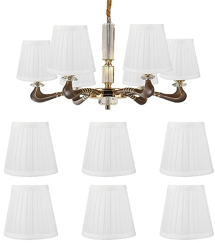 Pantalla de Lámpara, 6Pcs Blanco Moderno E14 Clip en la Lámpara Colgante Plisada Pantallas de Tela Pantalla de Luz de Pared para Dormitorio Hotel Decoración para el Hogar