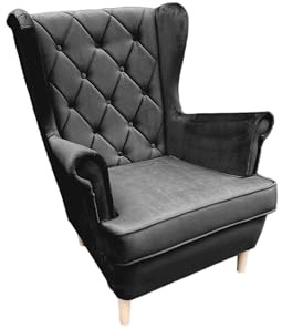 Ares Meble Ohrensessel XXL - Gemütlicher Tiefer Sessel für Wohnzimmer - Großer Retro Fernsehsessel - Relaxsessel XXL Samt - Bequemer Chesterfield Sessel Graphit