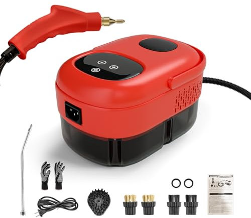 Vaporeta de Mano, 2500W Limpiador a Vapor Portátil, Vaporeta Limpieza Hogar, Limpiador a Vapor Portátil para Uso Doméstico, Máquina de Limpieza a Vapor para Coche, Cocina, Muebles, Piso, Bañ - Rojo