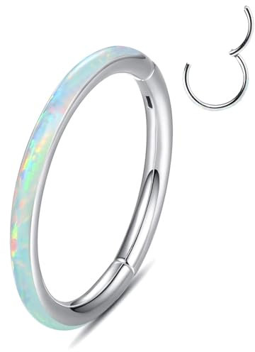 ESHIONER G23 Titan Septum Piercing Ring Nasenpiercing Helix Ring Nasenring Piercing Ohr Nostril Tragus Conch Daith Clicker Lippenpiercing Nose Ringe Opal Hypoallergen Gold Silber 16G 6MM