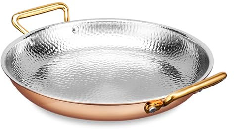 10 Dimensioni Antiaderente Padella Per Paella Spagnola Acciaio Inox 304 Martellato A Mano Pentola Per Paella Di Frutti Di Mare Pentola Con Doppio Manico, Padella Per Le Case, Cucina, 26cm,Rose Gold