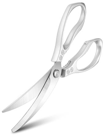 CGBE Forbici da Cucina Resistenti in Acciaio Inossidabile, Forbici Cucina Trinciapollo Affilate Multiuso per Pollo, Carne, Pesce, Verdure e Barbecue, Argento