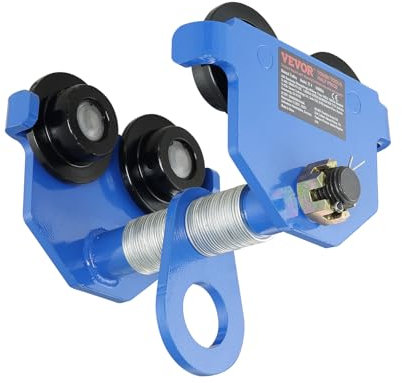 VEVOR Laufkatze 2000 kg Tragkraft Rollfahrwerk mit Doppelrädern, einstellbar für I-Trägerflanschbreite 63,5 bis 177,8 mm Hochleistungs-Garagenhebezeug aus legiertem Stahl für gerade gebogene I-Träger