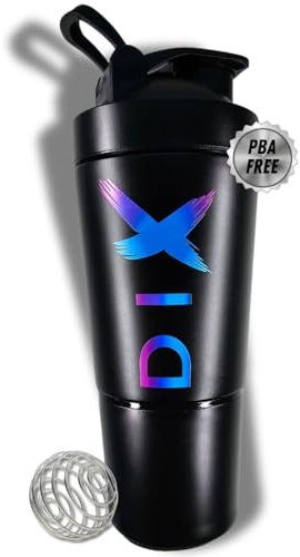 DIX SHAKER proteine 750 ml ✗ In acciaio inossidabile con scomparto da 60 grammi per polveri ✗ Bottiglia sportiva ✗ Senza BPA - (NOIR)