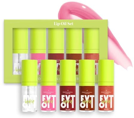 EONFAVE Lipgloss Set, 5 Farben Lip Oil Set, Hydrating Moisturiser Lip Gloss, Lippen Care Lippenöl, Intensiver Glanz und bis zu 12 Stunden Pflege, Lang Anhaltender Feuchtigkeit, Geleeartiger (5 Farben)