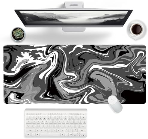 FYting XL spelmusmatta, 900 x 400 mm, svart+vit, gummi, stor, halkfri, vattentät, fläcksäker, lämplig för PC, MacBook, bärbar dator