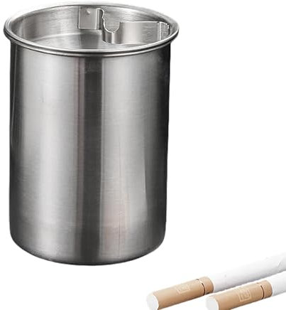 Aschenbecher, Edelstahl Rauchfrei Geruchlos Winddicht mit Deckel für Zigaretten, Tragbare Aschenbecher für Zuhause Büro Tischplatte Draußen Patio Draußen Balkon(Silber)