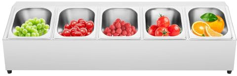 Contenedor gastronorm de 5 celdas, recipiente para ingredientes, con contenedores, tapa de acero inoxidable, contenedor de alimentos Gn Gastronorm, para cocina, restaurante, estofado, tienda de té de