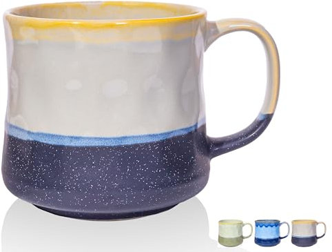 Cteahrow 600 Ml Große Keramik-Kaffeetassen mit großem Henkel, große Teetasse für Büro und Zuhause, mikrowellen- und spülmaschinenfest, heißes und kaltes Getränk (Grau)