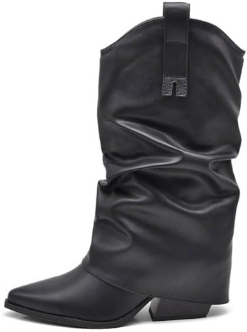 IF Fashion Scarpe Stivaletti Arricciati Da Donna Con Ghetta Risvolto G695 nero N.39