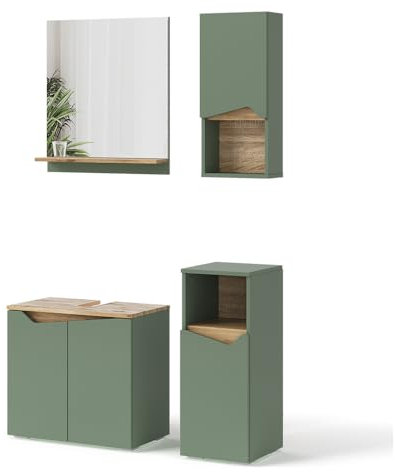 Vicco Set di mobili da bagno Marelle, Verde/Artigianale, 4 Teile