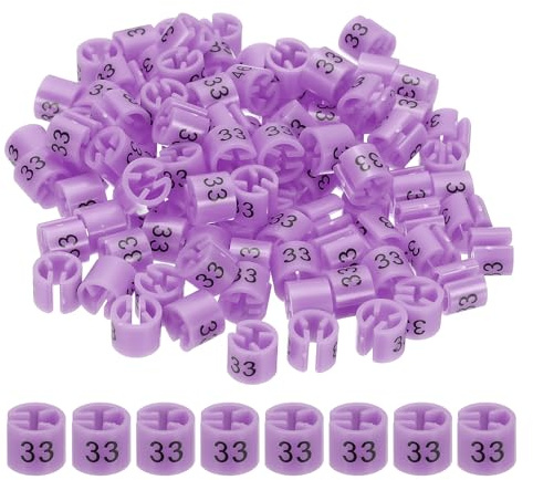 PATIKIL 100 Pcs Clothes Hanger Markers Number 33 Tags Fit 3mm Rod Garment Size Tag Hanger Clips Round Color Coding Label for Clothing Hangers, Purple Pink