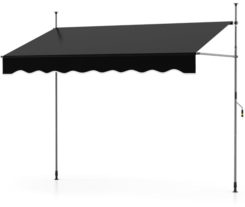 COSTWAY Klämmarkis, balkongmarkis utan borrning med handvev, justerbar höjd och UV-beständig, markis, solskydd för terrass, balkong, trädgård (250 cm, svart)
