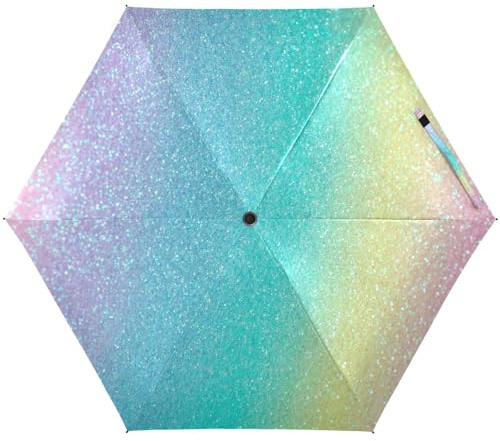 RPLIFE Travel Umbrella UV Protection, Windproof Folding Umbrella Compact, Backpack Purse Portable, Ideal for Women, Iridescent Rainbow Glitter