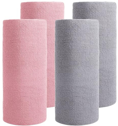 CHUIFAI 4 paños de Limpieza de Microfibra, Rollo de 25 x 25 cm, Color Rosa y Gris, paños de Microfibra, Rollo de paños de Cocina, Rollos Reutilizables para Cocina, Coche