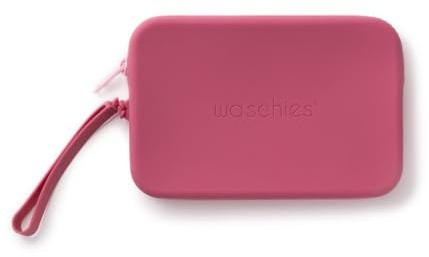 waschies Travel Bag, sminkväska av mjuk elastisk silikon med dragkedja, förvaring för 3 smink/tvättkuddar, kosmetika, hygienartiklar, necessär för vår väg, Berry, 19 x 12,5 x 2 cm, sminkväska